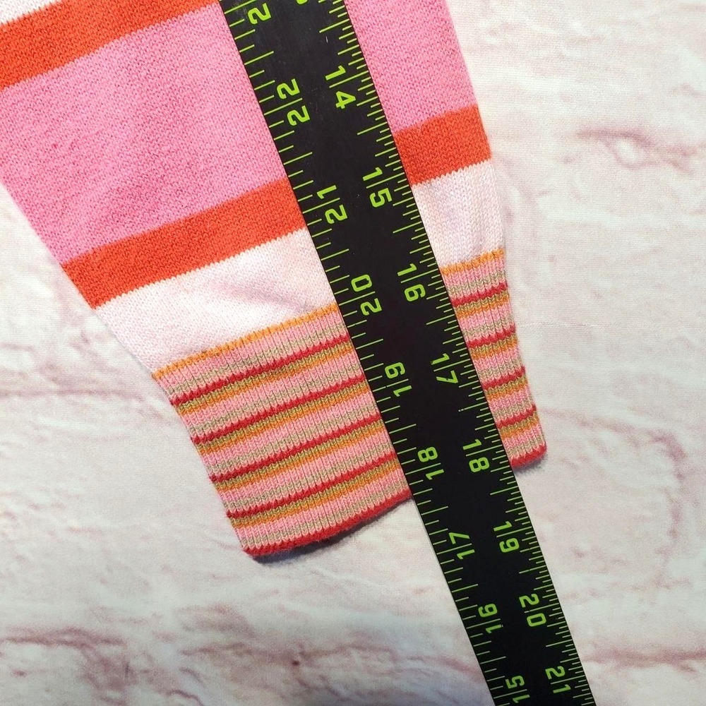 Cabi Striped Sweater Women XS Orange Pink Hi-Low Preppy Coastal Chic Spring Mod - Picture 7 of 10